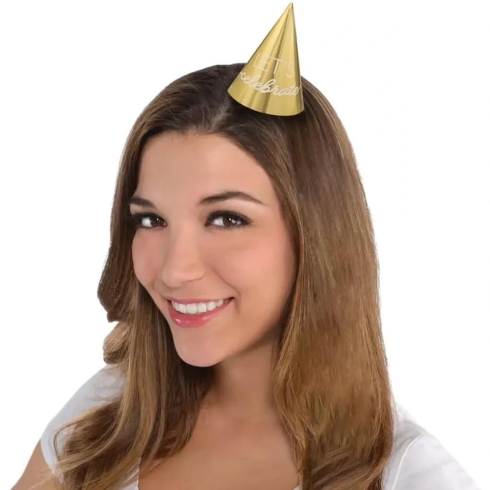 Luxurious Golden Age Birthday Mini Foil Cone Hats - 4